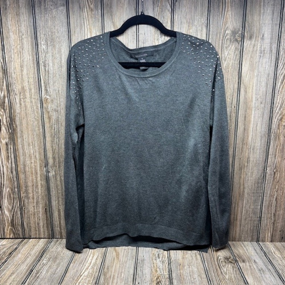 89th & Madison Gray Rhinestone Sweater Women's Medium Long Sleeve Pullover